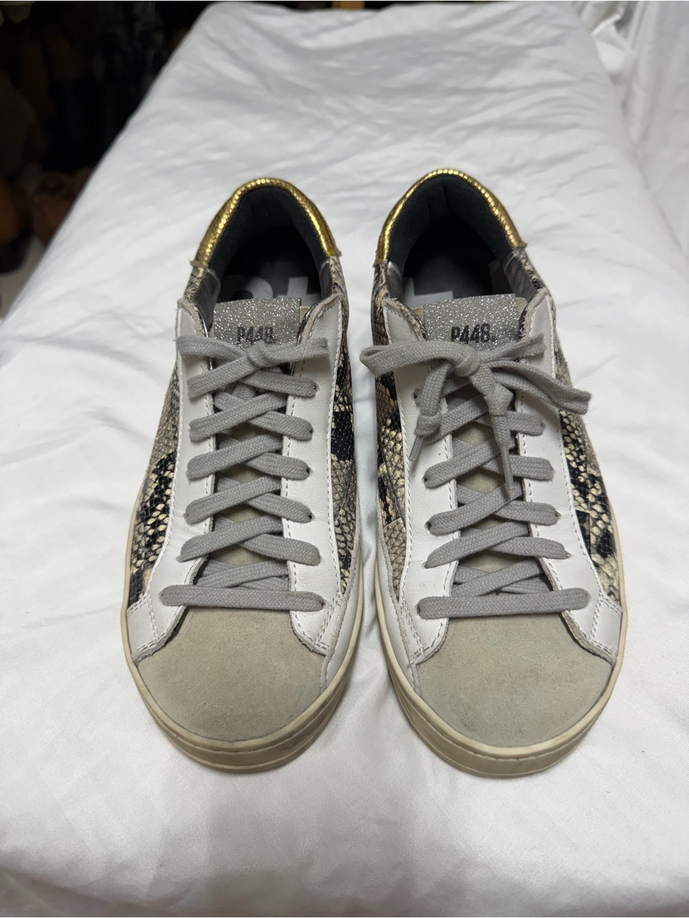 Women’s P448 Snake-Print Low-Top Sneakers with Gold Heel Tab size 37